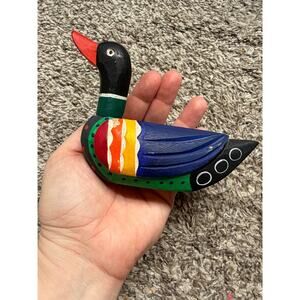Hand-Carved & Painted Wooden Mandarin Duck Figurine - Colorful Folk Art Bird
